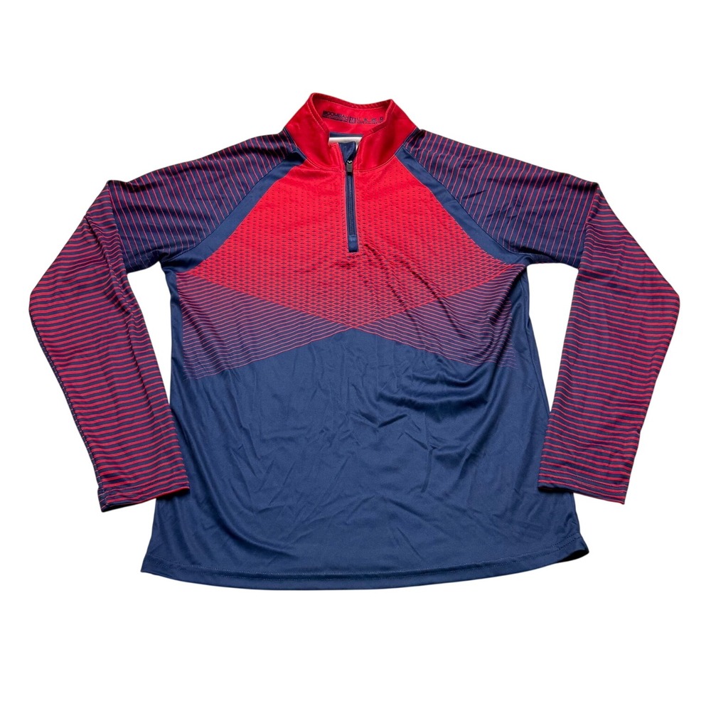 Boombah Quarter Zip Pullover Performance Shirt Navy Red Geometric Mens Medium M